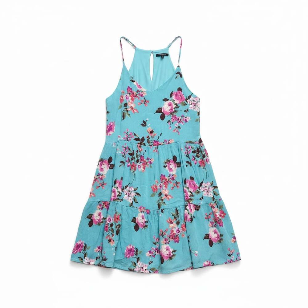 Staccato Blue Floral Tiered Halter Mini Dress Size S